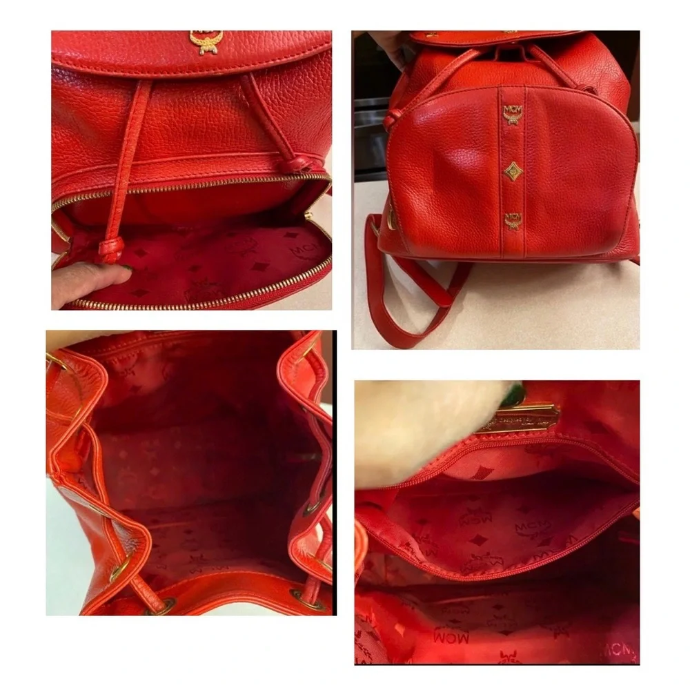MCM Red Leather Backpack, EUC